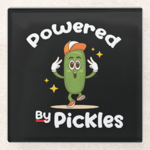 Powered By Pickles Food Pickle Funny Glass Coaster