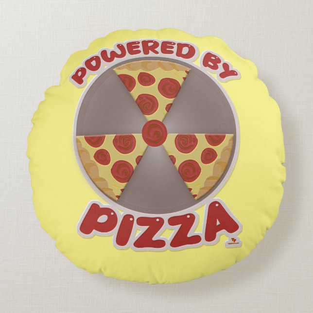 Powered By Pizza Funny Food Goofy Slogan Round Cushion (Front)