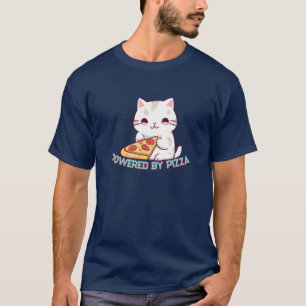 Powered By Pizza with a Cute Cat T-Shirt
