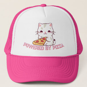 Powered By Pizza with a Cute Cat Trucker Hat