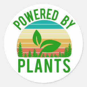 Powered By Plants Funny Green Vegan Vintage Sunset Classic Round Sticker