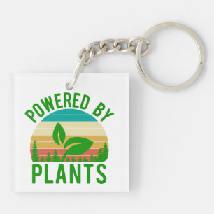 Powered By Plants Funny Green Vegan Vintage Sunset Key Ring