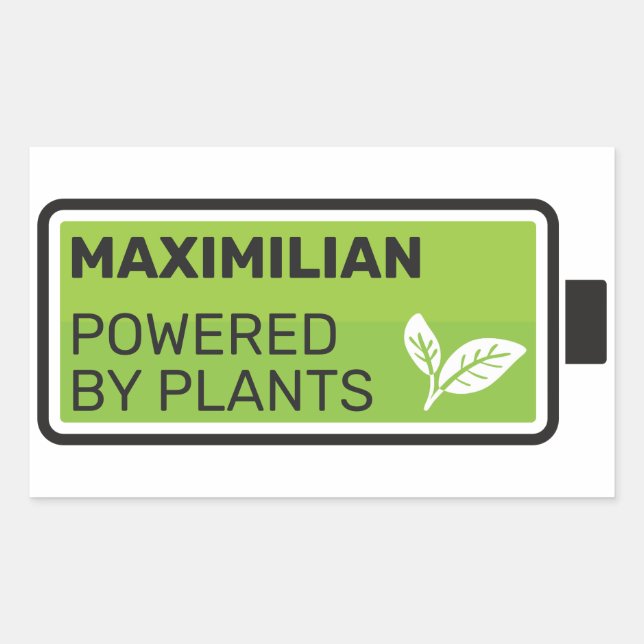 Powered by plants green full battery name custom rectangular sticker (Front)