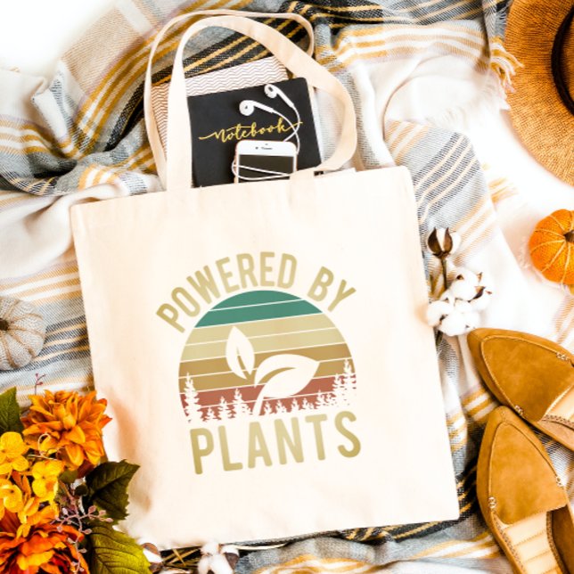 Powered by Plants Vegan Retro Rainbow Tote Bag (Creator Uploaded)