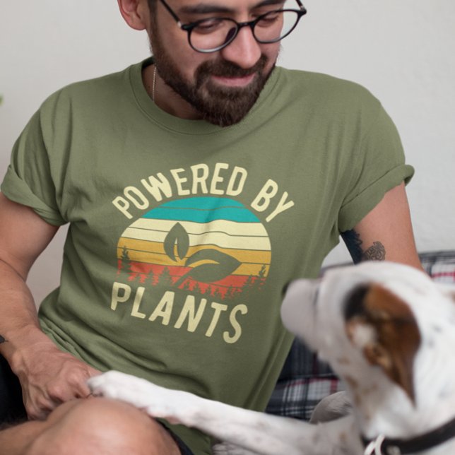 Powered by Plants Vegan Vegetarian Retro  T-Shirt (Creator Uploaded)