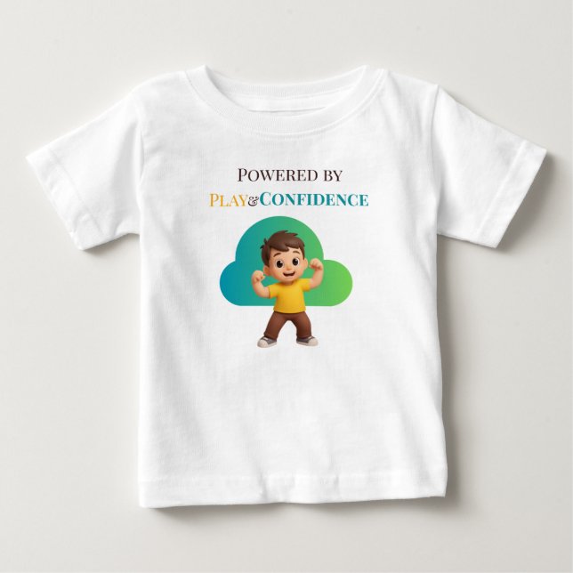 Powered by Play and Confidence Baby T-Shirt (Front)