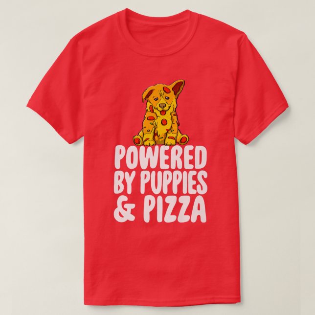 Powered By Puppies & Pizza Funny Women Dog Lovers  T-Shirt (Design Front)