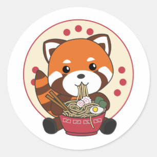 Powered By Ramen Cute Red Panda Eats Ramen Noodles Classic Round Sticker