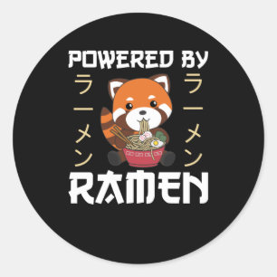 Powered By Ramen Cute Red Panda Eats Ramen Noodles Classic Round Sticker