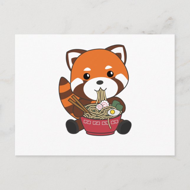 Powered By Ramen Cute Red Panda Eats Ramen Noodles Postcard (Front)