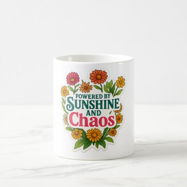 🌼🌞 “Powered by Sunshine and Chaos” Mug ☕💥 (Center)