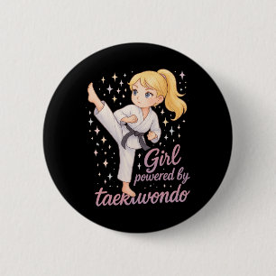 Powered By Taekwondo Girl Blonde Black Belt Tae Kw 6 Cm Round Badge