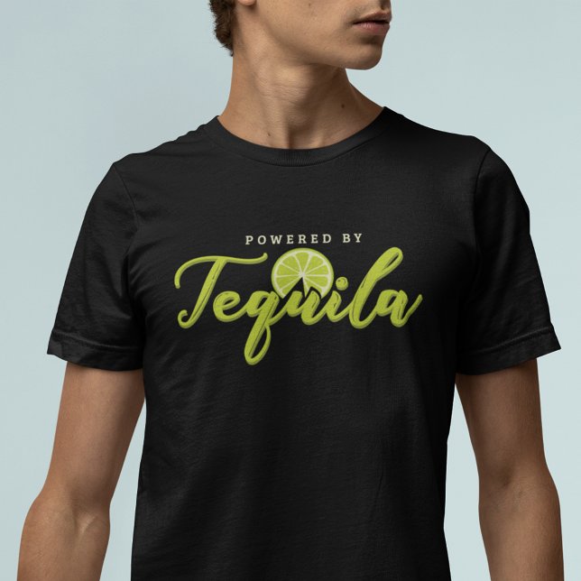 Powered by Tequila Lime Green Funny T-Shirt (Cute Funny Powered By Tequila Bachelor Party T-Shirt)