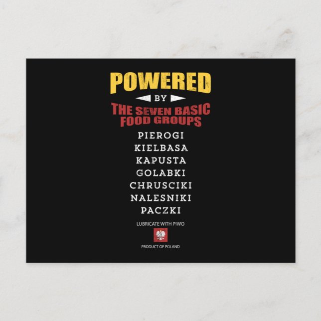 Powered By The Seven Polish Food Groups Design Postcard (Front)