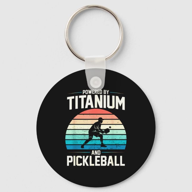 Powered by titanium pickleball funny knee hip key ring (Front)