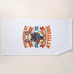 Powered By Treats And Attitude French Bulldog Vint Beach Towel