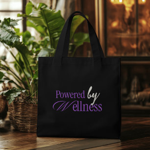 Powered by Wellness Minimalist Purple Typography Tote Bag