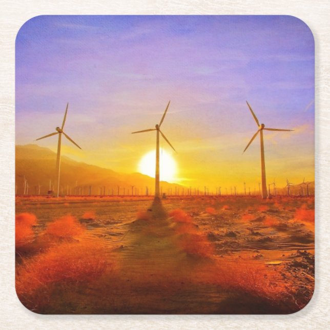 Powered by Wind Square Paper Coaster (Front)