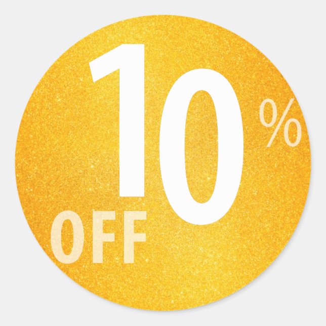 Powerful 10% OFF SALE Sign | Orange Glitter Classic Round Sticker (Front)
