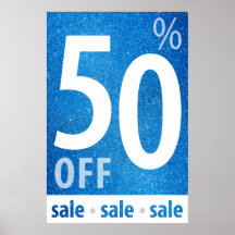 Powerful 50% OFF SALE Sign | Blue Glitter
