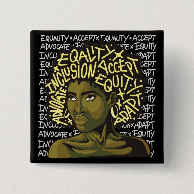 Powerful Afro Art on Equity and Inclusion  15 Cm Square Badge (Front)