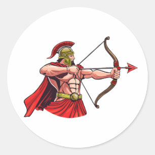 Powerful ancient warrior holding bow and arrow rea classic round sticker