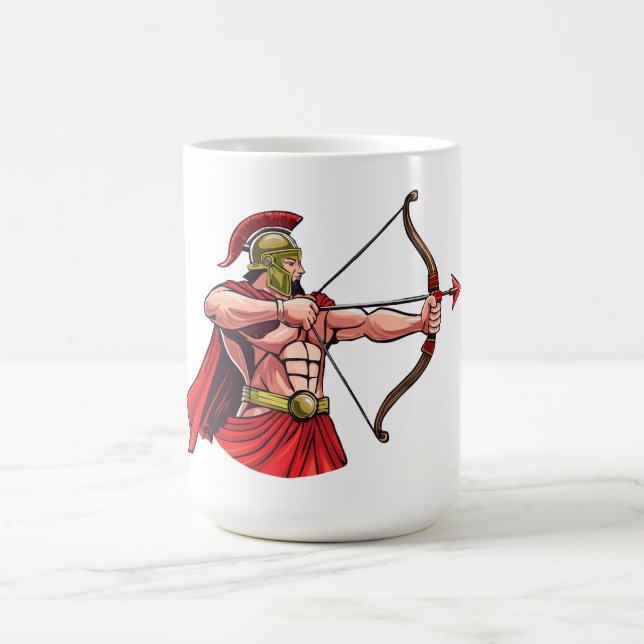 Powerful ancient warrior holding bow and arrow rea coffee mug (Center)