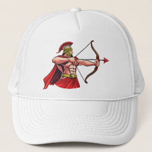 Powerful ancient warrior holding bow and arrow rea trucker hat