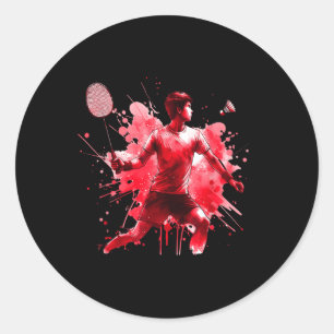 Powerful Badminton Player Red Splash Art  Classic Round Sticker