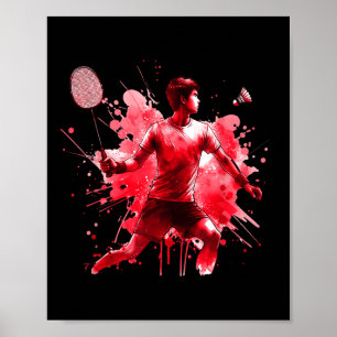 Powerful Badminton Player Red Splash Art Poster