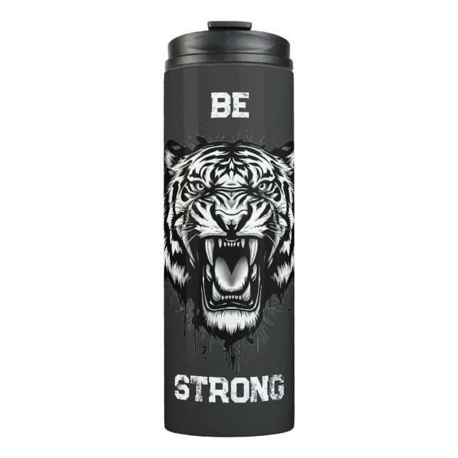 Powerful Black and White Artistic Roaring Tiger  Thermal Tumbler (Front)