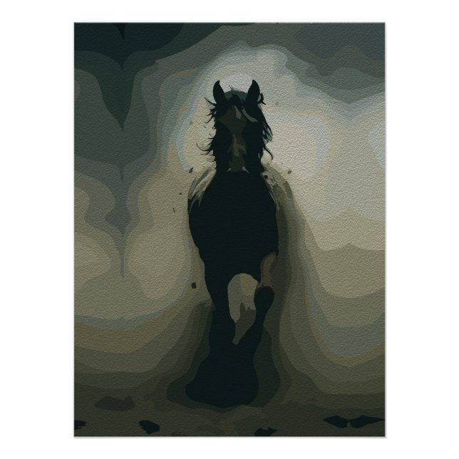 Powerful Black Stallion in Motion Poster (Front)