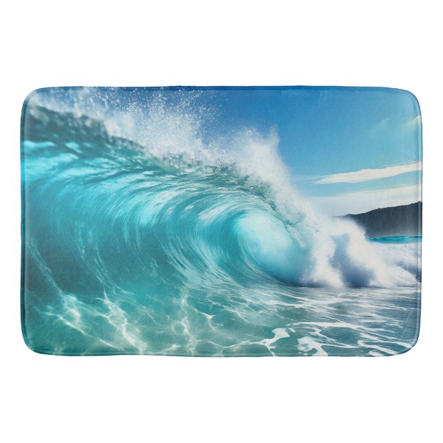 Powerful Blue Ocean Wave Bath Mat (Front)