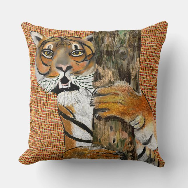 Powerful, Brave, Confident, Beautiful Tiger & Tree Cushion (Front)