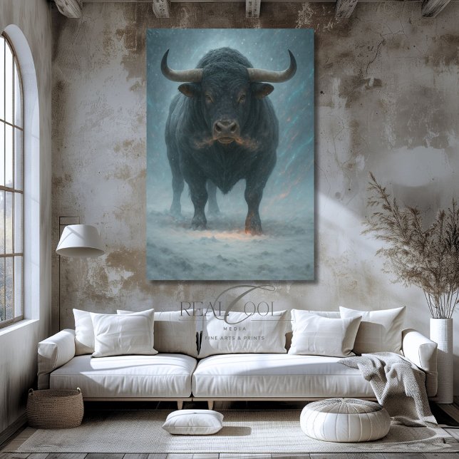 Powerful Bull in Magical Snow Landscape Art Print (Creator Uploaded)