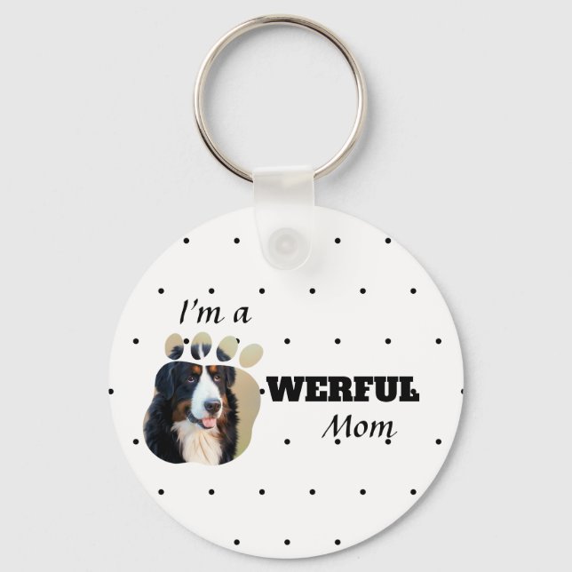 Powerful Cat / Dog Mum text paws add pet's photo  Key Ring (Front)