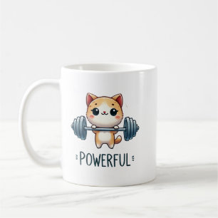 Powerful Cat Lifting Weights, Cute Gym Kitty Art Coffee Mug
