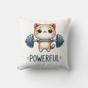 Powerful Cat Lifting Weights, Cute Gym Kitty Art Cushion