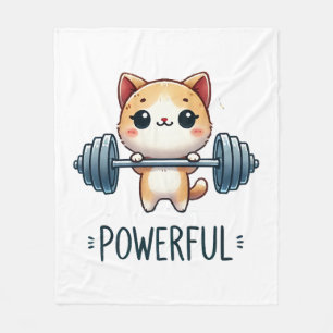 Powerful Cat Lifting Weights, Cute Gym Kitty Art Fleece Blanket