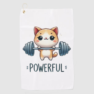 Powerful Cat Lifting Weights, Cute Gym Kitty Art Golf Towel