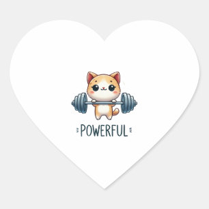 Powerful Cat Lifting Weights, Cute Gym Kitty Art Heart Sticker