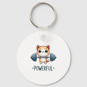 Powerful Cat Lifting Weights, Cute Gym Kitty Art Key Ring