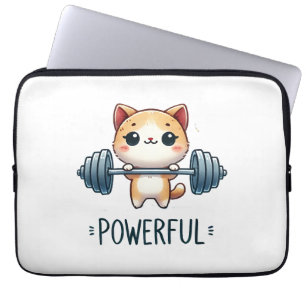 Powerful Cat Lifting Weights, Cute Gym Kitty Art Laptop Sleeve
