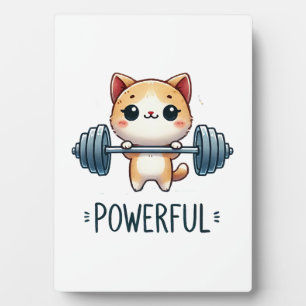Powerful Cat Lifting Weights, Cute Gym Kitty Art Plaque