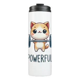 Powerful Cat Lifting Weights, Cute Gym Kitty Art Thermal Tumbler