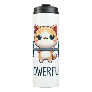 Powerful Cat Lifting Weights, Cute Gym Kitty Art Thermal Tumbler