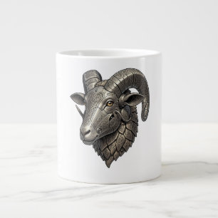 Powerful Celtic Silver Ram Head with Knot Patterns Large Coffee Mug