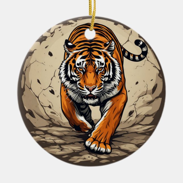 Powerful Charging Tiger Ceramic Ornament (Front)