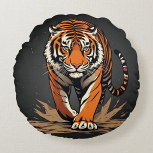Powerful Charging Tiger Round Cushion