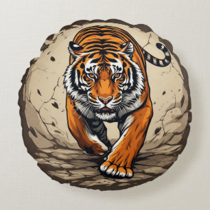 Powerful Charging Tiger Round Cushion